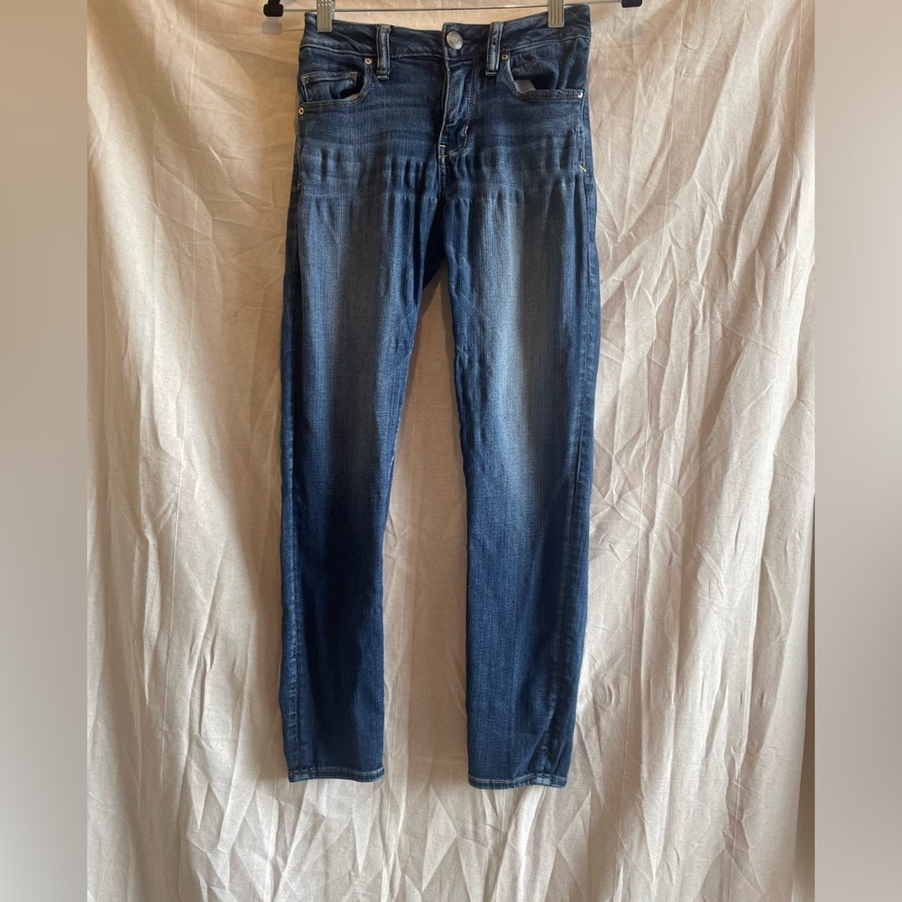 American Eagle Skinny Jeans Womens Size 4 Short Super‎ Stretch Blue Denim